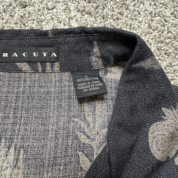 BARACUTA Shirt Men Size L Silk Short Sleeve Black Button Up - Picture 4 of 7